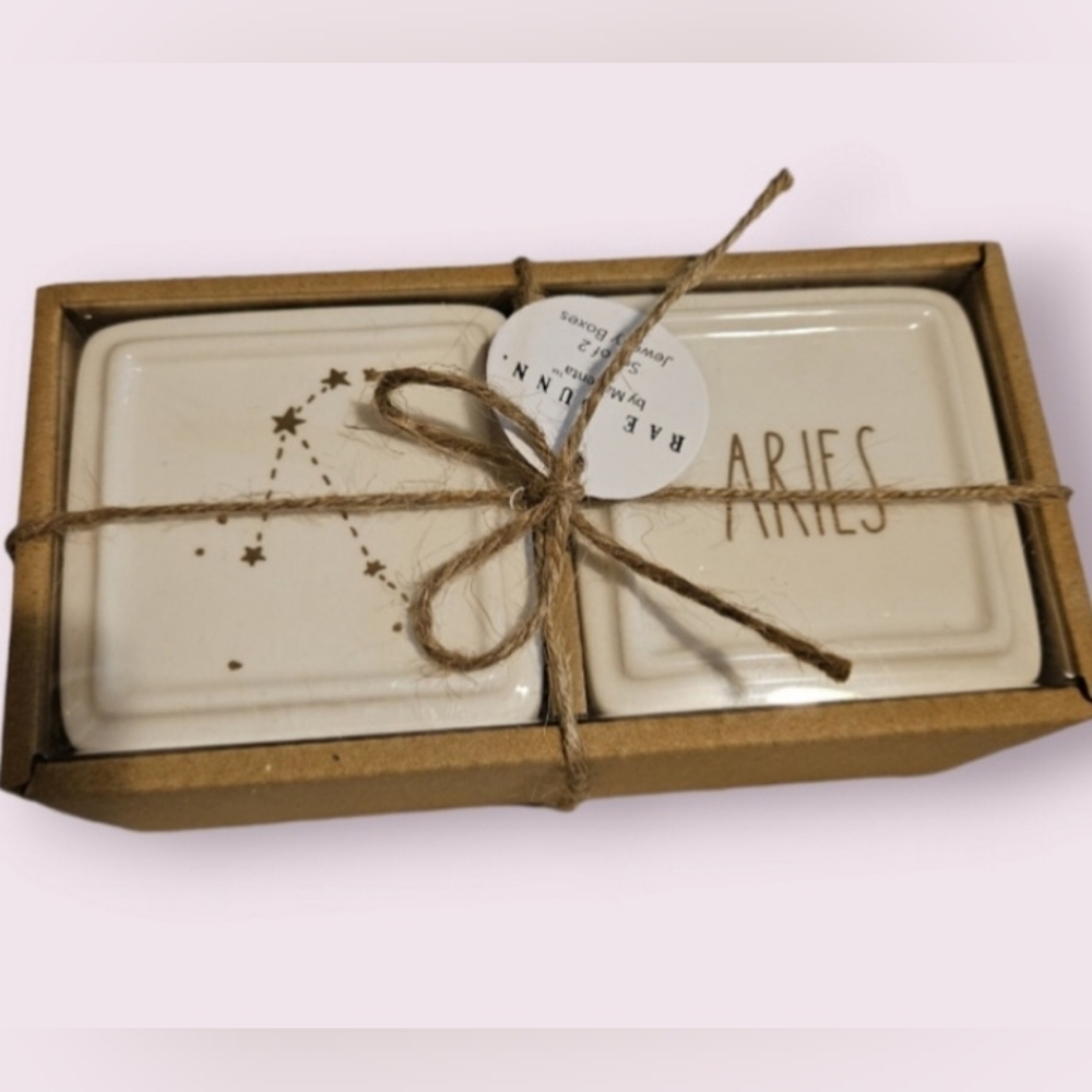 Rae Dunn Artisan Aries Trinket Jewelry Box Set (NEW)